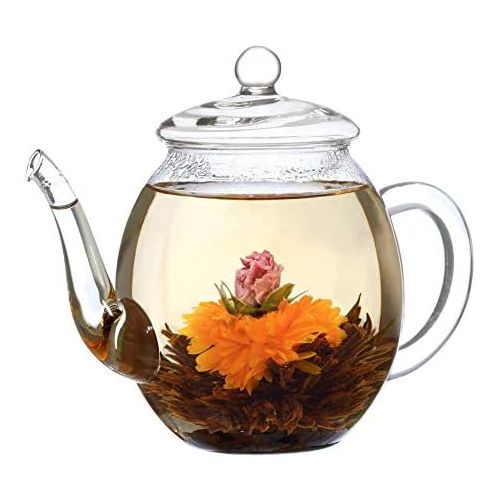  Creano Teekanne aus Glas mit Deckel fuer 500ml Tee aus Teeblumen, Teerosen und losem Tee sowie Teebeuteln | hochwertig, hitzebestandig