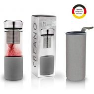 [아마존베스트]Creano TeebereiterTeamaker - Teeflasche to go aus Glas mit Sieb fuer losen Tee inkl. Neoprentasche | 400ml (Grau)