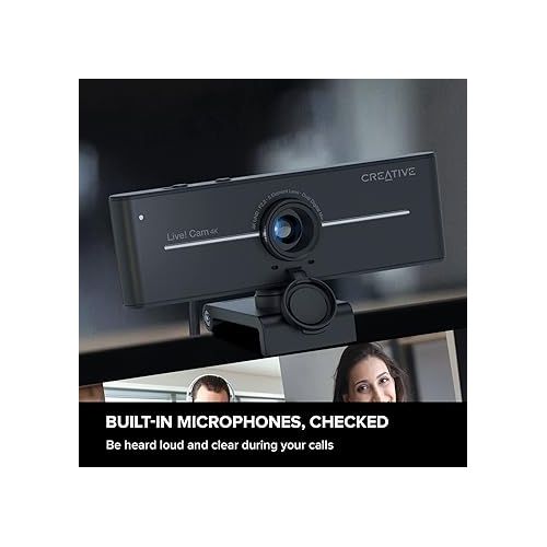  Creative Live! Cam Sync 4K UHD USB Webcam with Backlight Compensation, Up to 40 FPS, 95° Wide-Angle Lens, Privacy Lens, Built-in Mics, Plug & Play for PC and Mac…