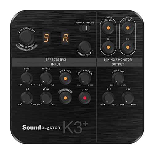  Creative Sound Blaster K3+ USB Powered 2 Channel Digital Mixer AMP/DAC/, Digital Effects XLR Inputs with Phantom Power / TRS / Z Line Inputs