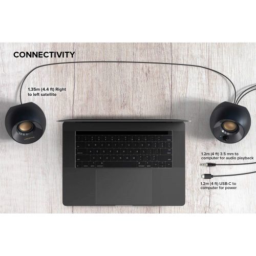  [아마존베스트]Creative Pebble V2 - Minimalistic 2.0 USB-C Powered Desktop Speakers, 3.5 mm AUX-in, Up to 8W RMS Power for Computers and Laptops, Type-A Adapter Included and Extended Cable (Black