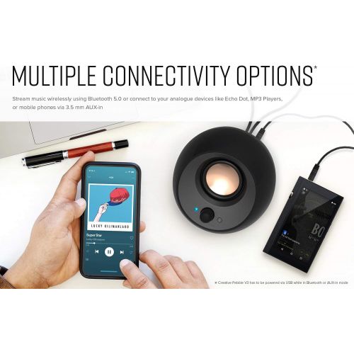  [아마존베스트]Creative Pebble V3 Minimalistic 2.0 USB-C Desktop Speakers with USB Audio, Clear Dialog Enhancement, Bluetooth 5.0, 8W RMS with 16W Peak Power, USB-A Converter Included (Black)