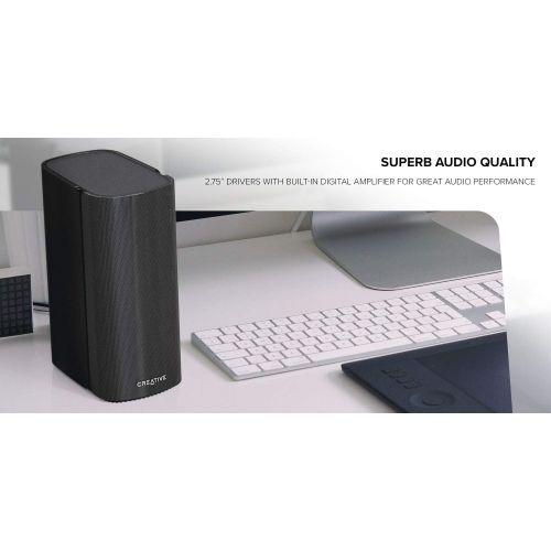  [아마존베스트]Creative T100 2.0 Compact Hi-Fi Desktop Speakers, up to 80W Peak Power with Bluetooth 5.0, Optical-in, AUX-in, Wide Soundstage and Audio Clarity with Bass Control for Computers and