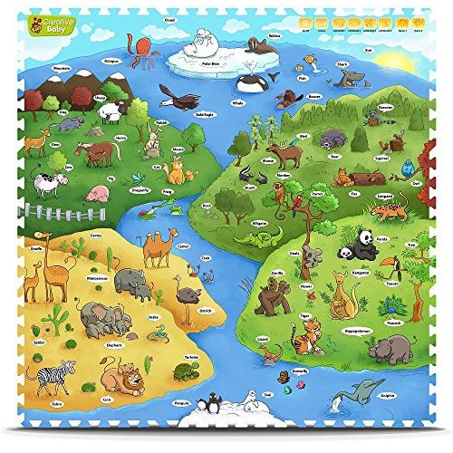  [아마존베스트]Creative Baby 9 Piece Interactive Playmat i-Mat, My Animal World