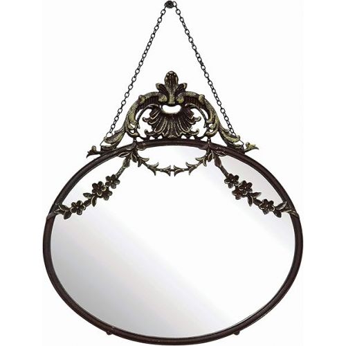  Creative Co-Op Antique Inspired Hanging Oval Mirror with Pewter Frame