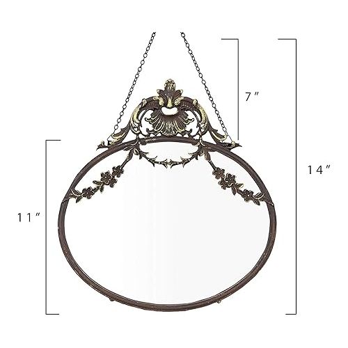  Creative Co-Op Antique Inspired Hanging Oval Mirror with Pewter Frame