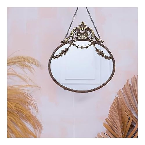  Creative Co-Op Antique Inspired Hanging Oval Mirror with Pewter Frame