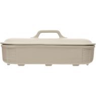 Creative Co-Op 15.5 Inches Oval 2-Quart Debossed Stoneware Baking Dish with Lid, Matte White Baker