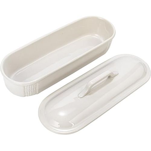  Creative Co-Op 15.5 Inches Oval 2-Quart Debossed Stoneware Baking Dish with Lid, Matte White Baker