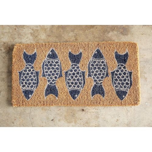  Creative Co-op Natural Coir Doormat with Fish Images