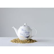 Creative Co-op Always Time For Tea White Lavender 7 x 10 Stoneware Teapot With Lid, 2-Piece Set