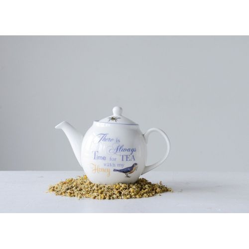  Creative Co-op Always Time For Tea White Lavender 7 x 10 Stoneware Teapot With Lid, 2-Piece Set