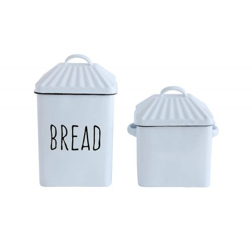  Creative Co-op Creative Co-Op White Metal BREAD Box with Lid