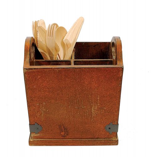  Creative Co-op Creative Co-Op Wood Utensil Holder with 4 Compartments