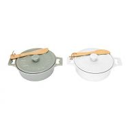 Creative Co-Op DA2320SET Stoneware Brie Bakers with Lids & Wood Spreaders, 7 Round, Set of 2 Colors