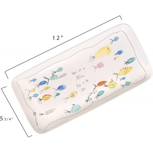  Creative Co-Op Rectangle Stoneware Plate with Fish Images and Matching Bowl