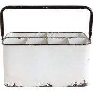 Creative Co-Op Distressed Metal Caddy Enamel Finish with Black Rim and 6 Compartments, 11 L x 6-1/4 W x 9 H, White