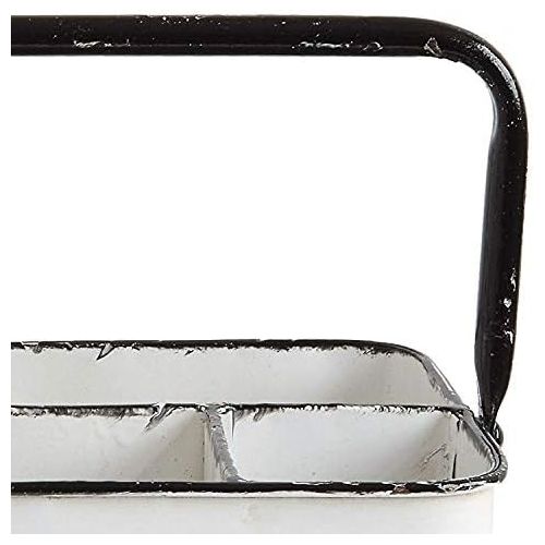  Creative Co-Op Distressed Metal Caddy Enamel Finish with Black Rim and 6 Compartments, 11 L x 6-1/4 W x 9 H, White