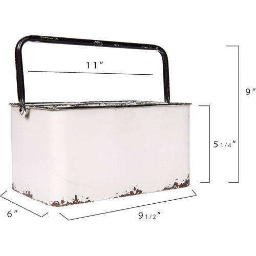  Creative Co-Op Distressed Metal Caddy Enamel Finish with Black Rim and 6 Compartments, 11 L x 6-1/4 W x 9 H, White