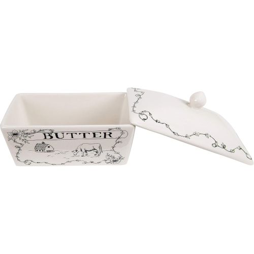  Creative Co-Op Country Style Butter Dish, White and Black