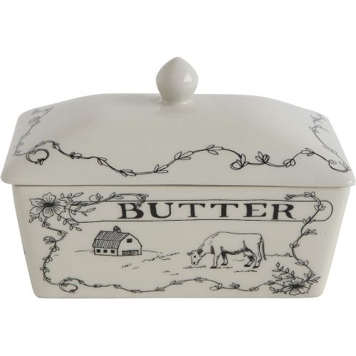  Creative Co-Op Country Style Butter Dish, White and Black