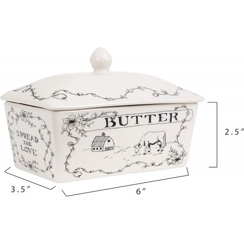  Creative Co-Op Country Style Butter Dish, White and Black