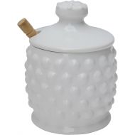 Creative Co-op Ceramic Hobnail Style Honey Jar with Lid & Wood Dipper (Set of 2 Pieces), White
