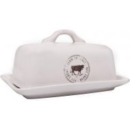 Creative Co-op Stoneware Butter Dish with Cow Decal, 6.75 L, White
