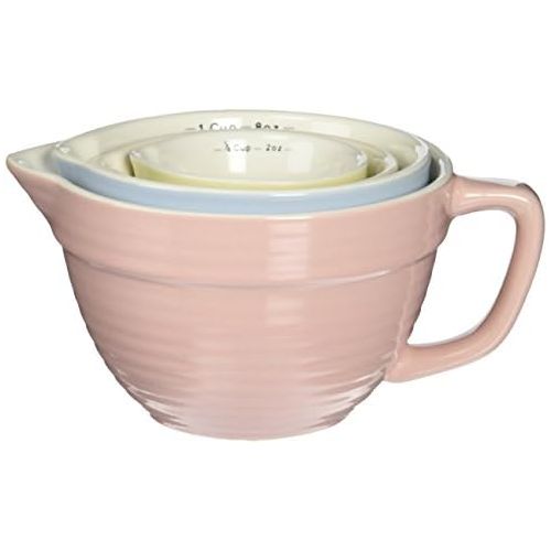  Creative Co-Op DA1803 Set of 4 Batter Bowl Shaped Measuring Cups in Pink, Blue, Green & Yellow: Kitchen & Dining