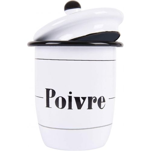  Creative Co-Op Enameled White Canisters with French Writing & Black Rims (Set of 4 Sizes)