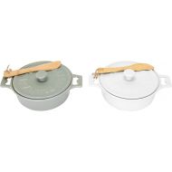 Creative Co-Op Stoneware Brie Bakers with Lids & Wood Spreaders, 7 Round, Set of 2 Colors