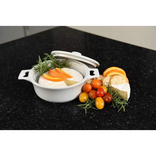  Creative Co-Op Stoneware Brie Bakers with Lids & Wood Spreaders, 7 Round, Set of 2 Colors