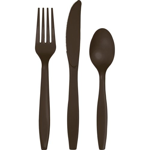 Creative Converting 288-Count Touch of Color Premium Plastic Cutlery Assortment (Fork, Spoon, Knife), Chocolate Brown