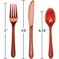 Creative Converting 24-Piece Glitz Premium Plastic Cutlery Assortment, Red Glitter