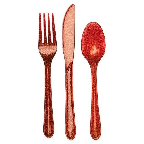  Creative Converting 24-Piece Glitz Premium Plastic Cutlery Assortment, Red Glitter