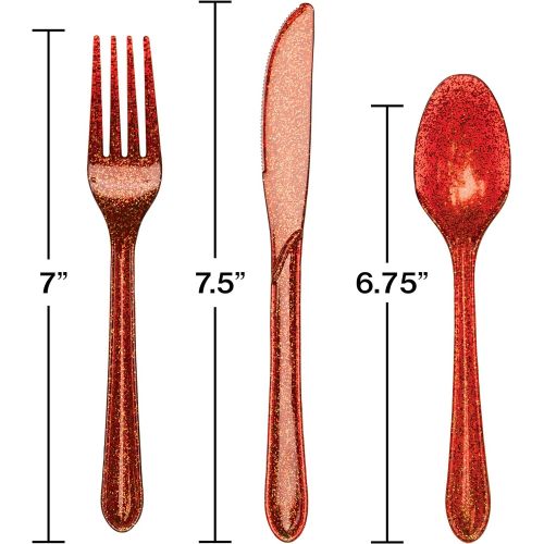  Creative Converting 24-Piece Glitz Premium Plastic Cutlery Assortment, Red Glitter