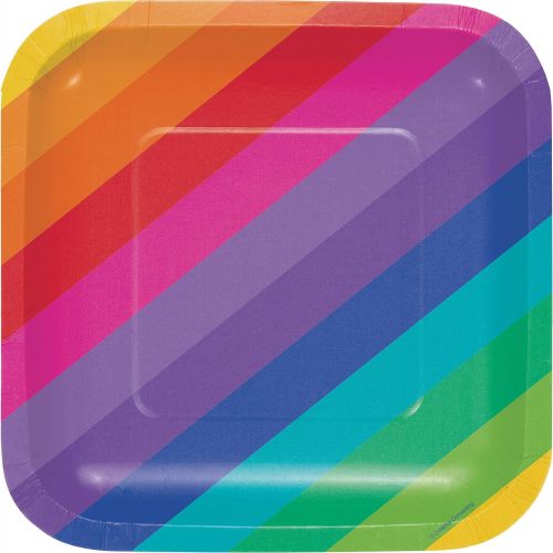  Creative Converting Luncheon 8-Count 7-Inch Square Paper Dessert Plates, Rainbow, 7