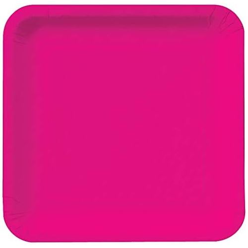  Creative Converting 463277 Touch of Color 18 Count Square Paper Dinner Plates, Hot Magenta , 9 -