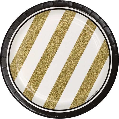  Creative Converting 8 Count Sturdy Style Paper Dessert Plates, 7, Black/Gold