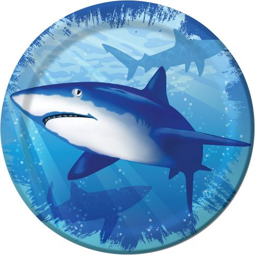  Creative Converting 8-Count Round Paper Dessert Plates, Shark Splash