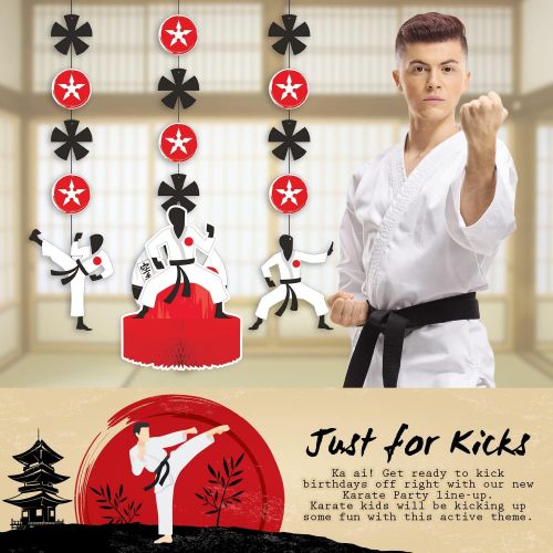  Creative Converting Karate Party Decor Bundle Hanging Cutouts & Table Centerpiece Martial Arts Birthday Decoration, Ninja Baby Shower