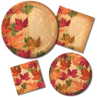 Creative Converting Autumn Elegance Holiday Tableware Set Paper Plates and Napkins for 16 Guests, Orange/Red