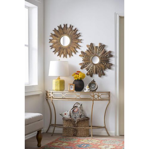  Creative Co-op Round Sunburst Wall Mirror with Gold Finish