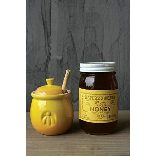  [아마존베스트]Creative Co-op Creative Co-Op DA4177 Pot with Lid & Wood Honey Dipper, Yellow