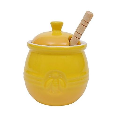  [아마존베스트]Creative Co-op Creative Co-Op DA4177 Pot with Lid & Wood Honey Dipper, Yellow