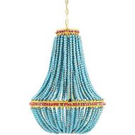Creative Co-op DA1615 Blue & Red Wood Beaded Chandelier with Yellow Accents