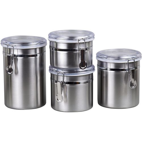  [아마존핫딜][아마존 핫딜] Creative Home 50274 4-Piece Canister Container Set with Air Tight Lid and Locking Clamp, Stainless Steel