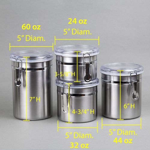  [아마존핫딜][아마존 핫딜] Creative Home 50274 4-Piece Canister Container Set with Air Tight Lid and Locking Clamp, Stainless Steel