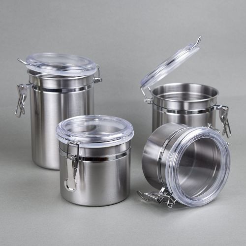  [아마존핫딜][아마존 핫딜] Creative Home 50274 4-Piece Canister Container Set with Air Tight Lid and Locking Clamp, Stainless Steel