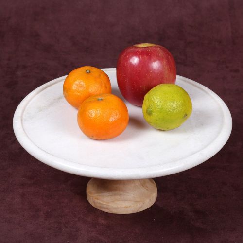 Creative Home 74802 Natural White Marble & Mango Wood 12 Footed Cake Stand, Diam. x 5.5 H, (Patterns May Very)